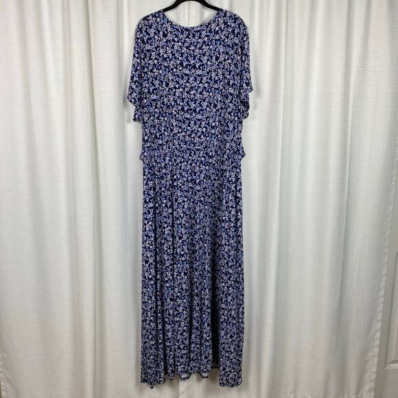 Lane Bryant Blue&Purple Floral V Neck Waist Knot Jersey Maxi Dress Sz.26/28 - Picture 10 of 15